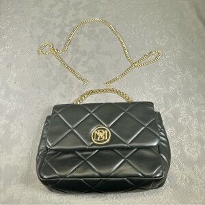 Badgley Mischka Black Diamond Quilted Puffer Front Locking Shoulder Bag Purse